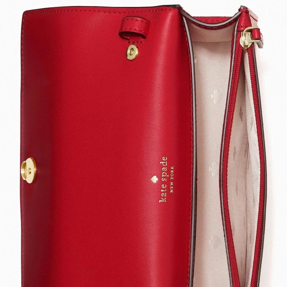 New Kate Spade Staci Small Flap Crossbody Saffiano Leather Red Currant_4